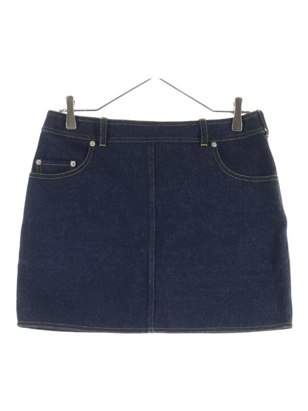 Chanel Boutique Coco Buttons Back Zip Denim Mini Skirt Indigo Blue 40